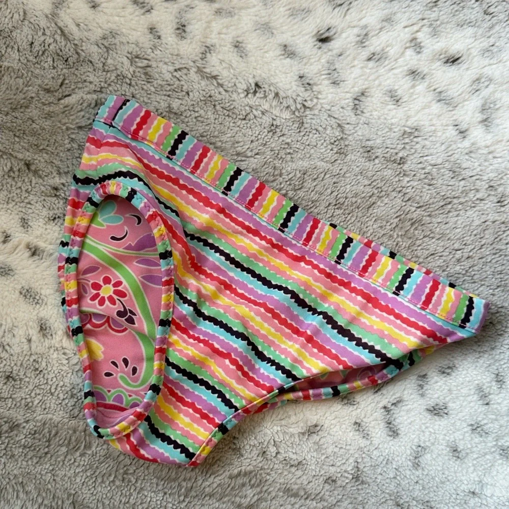 Hanna Andersson reversible bikini girls 5 tropical floral rainbow stripes beach